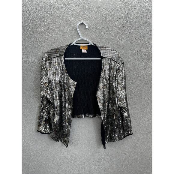 Ruby Rd. Womens Jacket & Tank Top Petite Medium Gold Sequin Animal Print - Picture 4 of 13